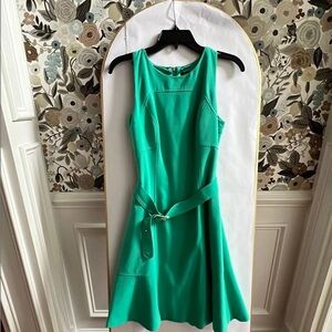 WHBM green fit and flare dress with belt